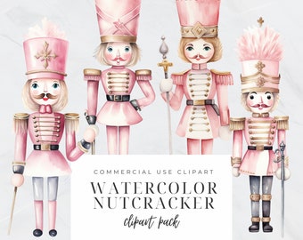 Retro Nutcracker Clipart, Nutcracker Ballet Clipart, Pink Nutcracker, Christmas, Swan Lake, Watercolor, Holiday, Commercial Use PNG