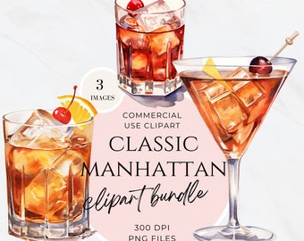 Bar Cart Clipart, Bar Menu Clip Art, Watercolor Signature Cocktail, Wedding Drinks Sign, Bar Cart, Alcohol Illustrations, Manhattan, PNG