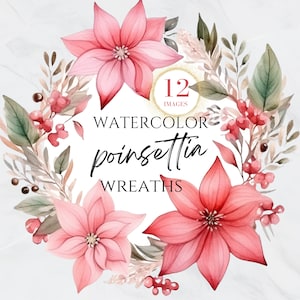 Clipart de poinsétia de Natal, guirlanda floral de inverno, ouro de poinsétia de Natal, guirlandas de Natal, aquarela, borda, buquê, PNG