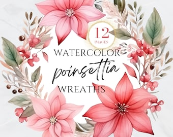 Weihnachts-Poinsettia Clipart, Winter-Blumenkranz, Weihnachts-Poinsettia-Gold, Weihnachtsgirlanden, Aquarell, Border, Blumenstrauß, PNG