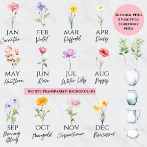 Birth Flower Bouquet Clipart, Birth Month Flower, Daisy SVG, Poppy ...
