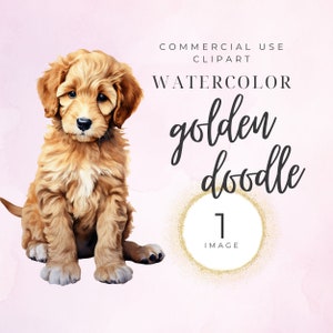 Golden Doodle Clipart, Doodle Dog, Acuarela de perro, Descarga instantánea, Labradoodle negro, Retrato de perro, Amor de mascota, Silueta, Guardería