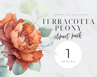 Clipart floral en terre cuite, clipart pivoines bohèmes, aquarelles de fleurs d'automne, mariage automne, floral bohème orange, floral neutre orange & marron