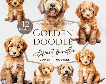 ゴールデン ドゥードゥル クリップアート、ドゥードゥル ドッグ、犬の水彩画、インスタント ダウンロード、ブラック ラブラドゥードル、犬の肖像画、ゴールデン ドゥードゥル シルエット、保育園