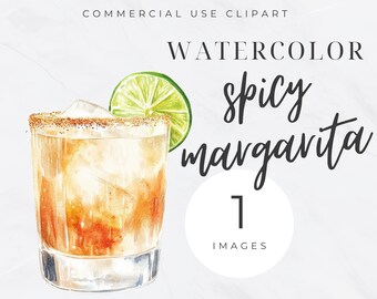 Spicy Margarita Clipart, Bar Menu Clip Art, Watercolor Signature Cocktail, Wedding Drinks Sign, Bar Cart, Alcohol Illustration, PNG
