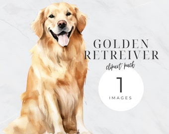 Watercolor Golden Retriever Dog Clipart, Pet Png, Puppy Transparent Background, Dog Portrait, Nursery, Commercial Use, Dog Mom Glitter PNG