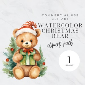Christmas Teddy Bear Clipart, Christmas Tree, Christmas Teddy Bear Png, Watercolor Bundle, Teddy  Bear  Sublimation, Commercian Use PNG