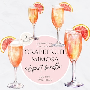 Pompelmo Mimosa PNG, Clipart menu bevande acquerello, Clipart cocktail, Grafica menu bar, Download digitale per matrimoni ed eventi, Champagne
