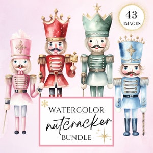 Clipart de quebra-nozes pastel, pacote de quebra-nozes em aquarela, quebra-nozes rosa, Natal, princesa, silhueta, retrô, balé, feriado