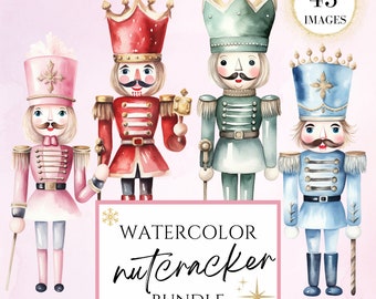Pastel Nutcracker Clipart, Watercolor Nutcracker Bundle Clipart, Pink Nutcracker, Christmas, Princess, Silhouette,  Retro, Ballet, Holiday