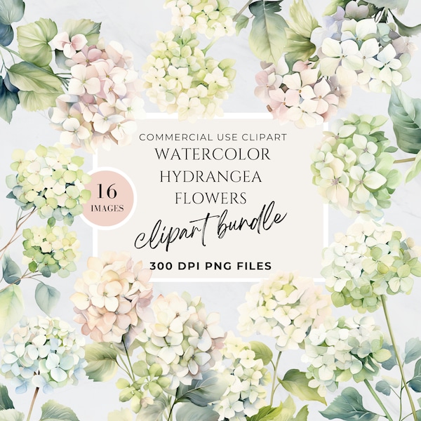 White Floral Clipart Hydrangea Eucalyptus, Watercolor Flower, Wedding Invitation, Bouquet Collection, Transparent Background PNG, High Res