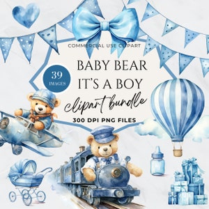 C'est un garçon, clipart garçon nounours, nouveau-né, clipart chambre d'enfant, clipart neutre baby shower, PNG, aquarelle, usage Commercial