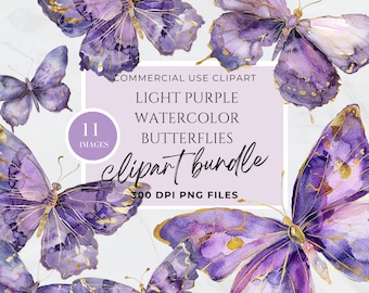 Purple Butterfly Clipart, Gold Glitter Butterflies Clip Art, Pastel Purple PNG, Garden Clip Art, Transparent Background, Commercial Use