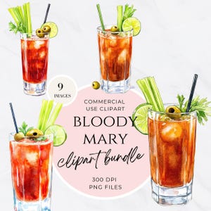 Bloody Mary PNG, aquarel drankje menu clipart, cocktail clipart, barmenu graphics, digitale download voor bruiloften en evenementen, Caesar