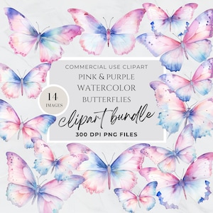 Rosa und Lila Schmetterlinge Clipart, Pastell Schmetterling, Transparenter Hintergrund Rosa Schmetterling PNG, kommerzielle Nutzung, Instant Download, Bunt
