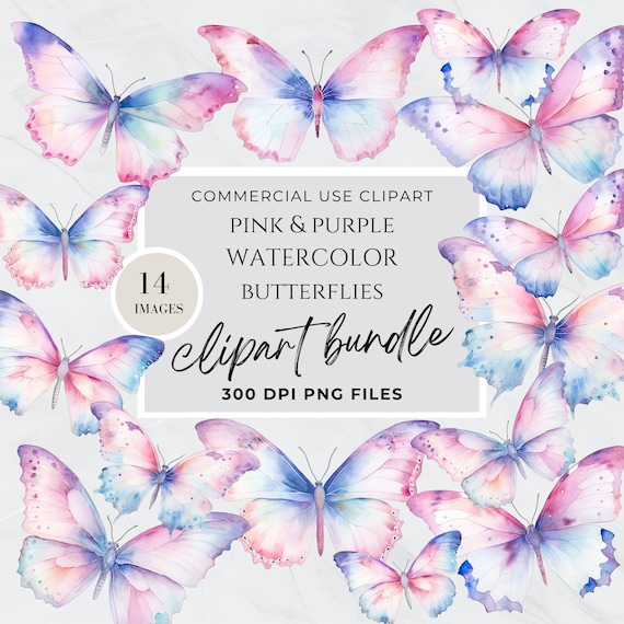Pink and Purple Butterflies Clipart, Pastel Butterfly, Transparent