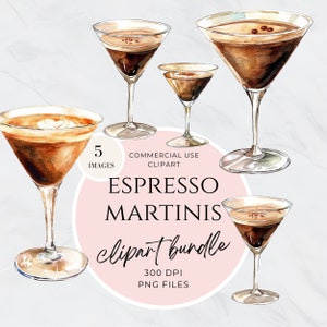 Espresso Martini Clipart, Watercolor Cocktail, Signature Drink, Wedding Sign, Bar Drinks, Cocktail Drink Bundle Clipart, Commercial Use, PNG