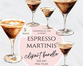 Espresso Martini Clipart, Watercolor Cocktail, Signature Drink, Wedding Sign, Bar Drinks, Cocktail Drink Bundle Clipart, Commercial Use, PNG