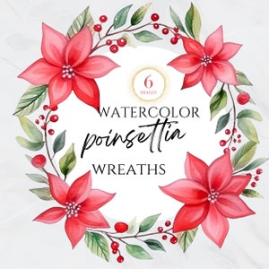 Clipart di Natale Poinsettia, Ghirlanda floreale invernale, Natale Poinsettia Oro, Rosso, Ghirlande di Natale, Acquerello, Bordo, Bouquet, PNG