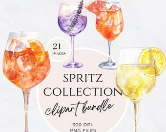 Watercolor Clipart cocktails Aperol Spritz, Custom Watercolor Cocktail, Bar Cart Menu PNG, Signature Drink, Lavender, Paloma, Limoncello