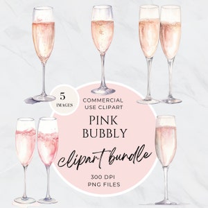 Pink Bubbly Bottle Clipart, Pink Bottle Clipart, Flutes, Prosecco, Wedding Sign, Bar Drinks, Commercial Use, Wine, Celebration, Toast