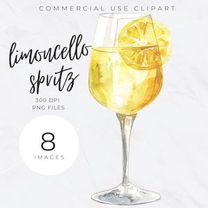 Signe de boisson signature Limoncello, Clipart cocktail aquarelle personnalisé, lot de cliparts, boissons au Bar, boisson signature, Illustration de mariage