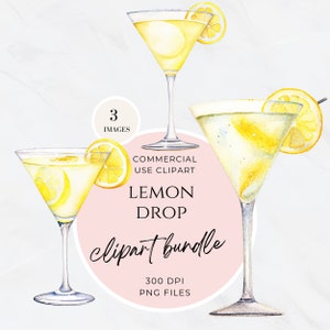 Clipart carrello bar, clipart menu bar, cocktail firmato acquerello, segno di bevande per matrimoni, carrello bar, illustrazione di alcol, Lemon Drop Martini