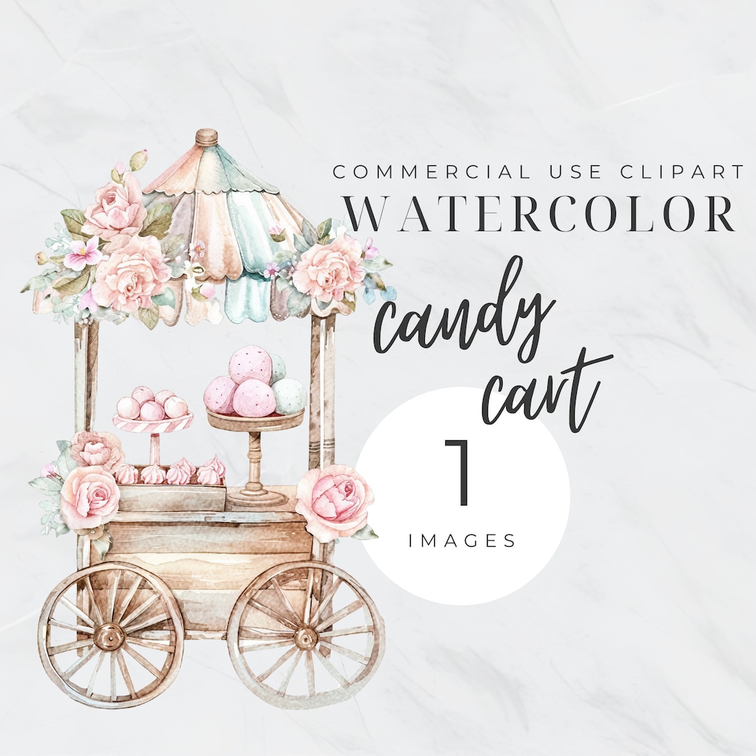 Candy Cart, Land of Sweets Clipart, Watercolor Candy Land Clip Art ...