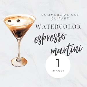 Espresso Martini Clipart, Watercolor Cocktail, Signature Drink, Wedding Sign, Bar Drinks, Cocktail Drink Bundle Clipart, Commercial Use, PNG