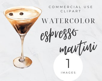 Espresso martini clipart, aquarel cocktail, handtekening drankje, bruiloft teken, bar drankjes, cocktail drinken bundel clipart, commercieel gebruik, png