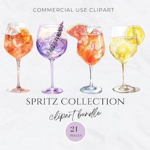 Clipart aquarelle cocktails Aperol Spritz, cocktail aquarelle personnalisé, menu panier bar PNG, boisson signature, lavande, Paloma, Limoncello