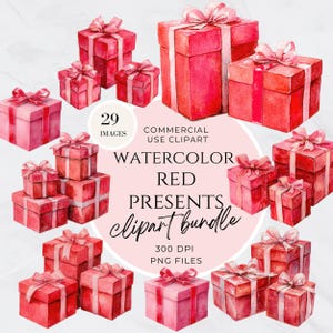 Christmas Presents Clipart, Watercolor Gifts Bundle, Digital Download PNG, Commercial Use, Holiday Graphics