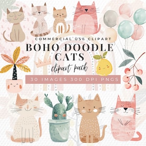 Boho bébé Doodle Clipart, clipart animaux de la forêt Boho, lot aquarelle printemps, Png arc-en-ciel pour chambre d'enfant, baby shower, licence commerciale