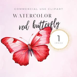 Elegant Butterfly Clipart, Butterfly PNG, Pink Floral Butterfly Clipart, Red, Watercolor Pink Butterflies, Commercial Use, Valentines