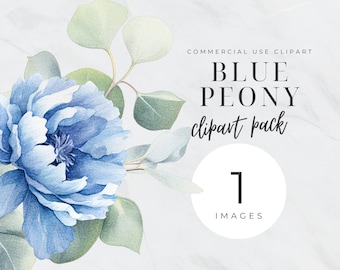 Wedding Peonies Clipart, Blue Boho Bouquet, Floral Peony Wreath Clip Art,  Watercolor Flowers, Eucalyptus Greenery Garland, Spring