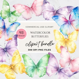 Purple Butterfly Clipart, Watercolor, Pink And Purple Butterflies, Yellow, Green, Rainbow, Baby Shower Sign, PNG, Spring, Floral