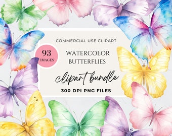 Purple Butterfly Clipart, Watercolor, Pink And Purple Butterflies, Yellow, Green, Rainbow, Baby Shower Sign, PNG, Spring, Floral