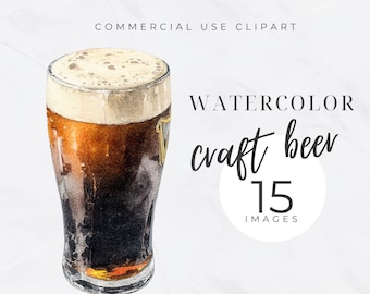 Watercolor Beer Clipart, Craft Beer PNG Graphics, Digital Download, Beer Mug Illustrations, Party Clipart