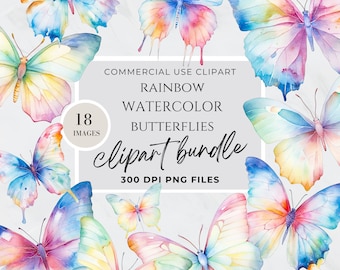 Rainbow Butterfly Png, Pink Butterfly Clipart Pastel Commercial, Watercolor Butterfly, Butterfly Invitation, Commercial Use, High Resolution