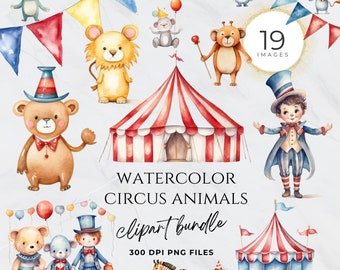 Circusdieren clipart, circustent clipart, olifant, digitaal, circus babyshower uitnodiging clipart, commercieel gebruik, transparante png