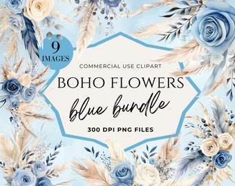 Blue Boho Flowers Clipart