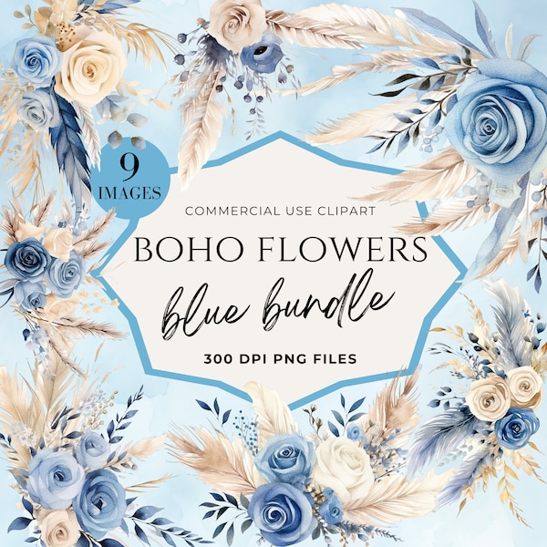 Blue Boho Flowers Clipart