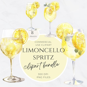Signe de boisson signature Limoncello, Clipart cocktail aquarelle personnalisé, lot de cliparts, boissons au Bar, boisson signature, Illustration de mariage