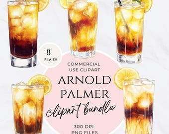 Arnold Palmer Drink, Bar Cart Clipart, Ice Tea Drink, Watercolor Signature Cocktail,  Wedding Sign, Alcohol Illustration, Long Island