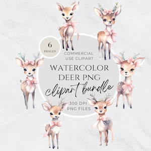 Christmas Deer Clipart, Woodland Christmas, Deer Clipart Bundle, Baby Deer Watercolor, Holiday, Commercial Use, Digital Download, PNG