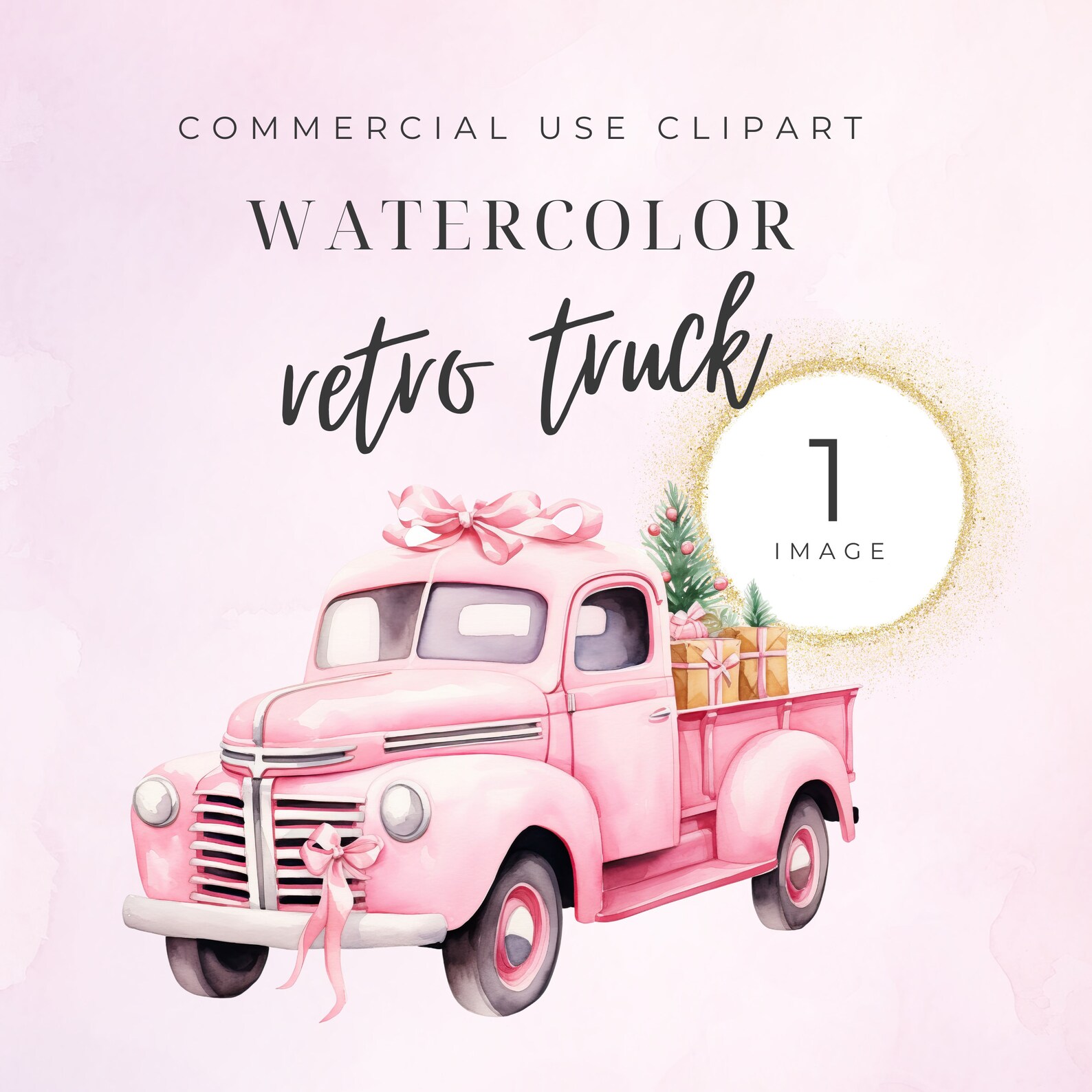 Pink Christmas Trucks Clipart Watercolor Christmas Truck - Etsy