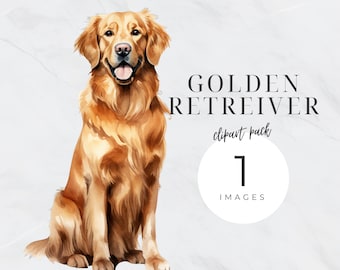 Watercolor Golden Retriever Dog Clipart, Pet Png, Puppy Transparent Background, Dog Portrait, Nursery, Commercial Use, Dog Mom Glitter PNG