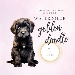 Golden Doodle Clipart, Doodle Dog, Acuarela de perro, Descarga instantánea, Labradoodle negro, Retrato de perro, Amor de mascota, Silueta, Guardería