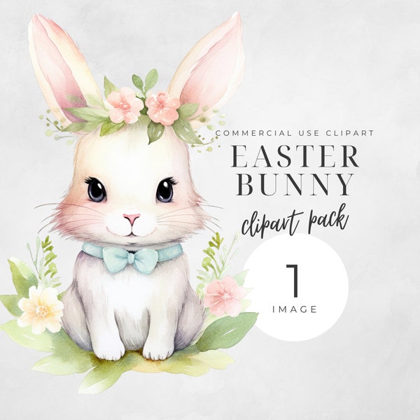 Watercolor Bunnies And Basket Clipart, Easter Bunny with Flowers Clip Art, Cute Baby Animal, Transparent PNG for Commercial Use, Spring