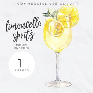 Limoncello con segno di drink esclusivo, clipart cocktail personalizzato ad acquerello, pacchetto clipart Limoncello Spritz, modello di menu drink bar esclusivo